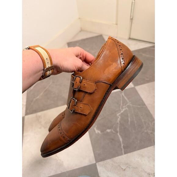 3DM Lifestyle Mens Double Monk Strap Dress Shoes Size 8 Cognac Leather Old Money